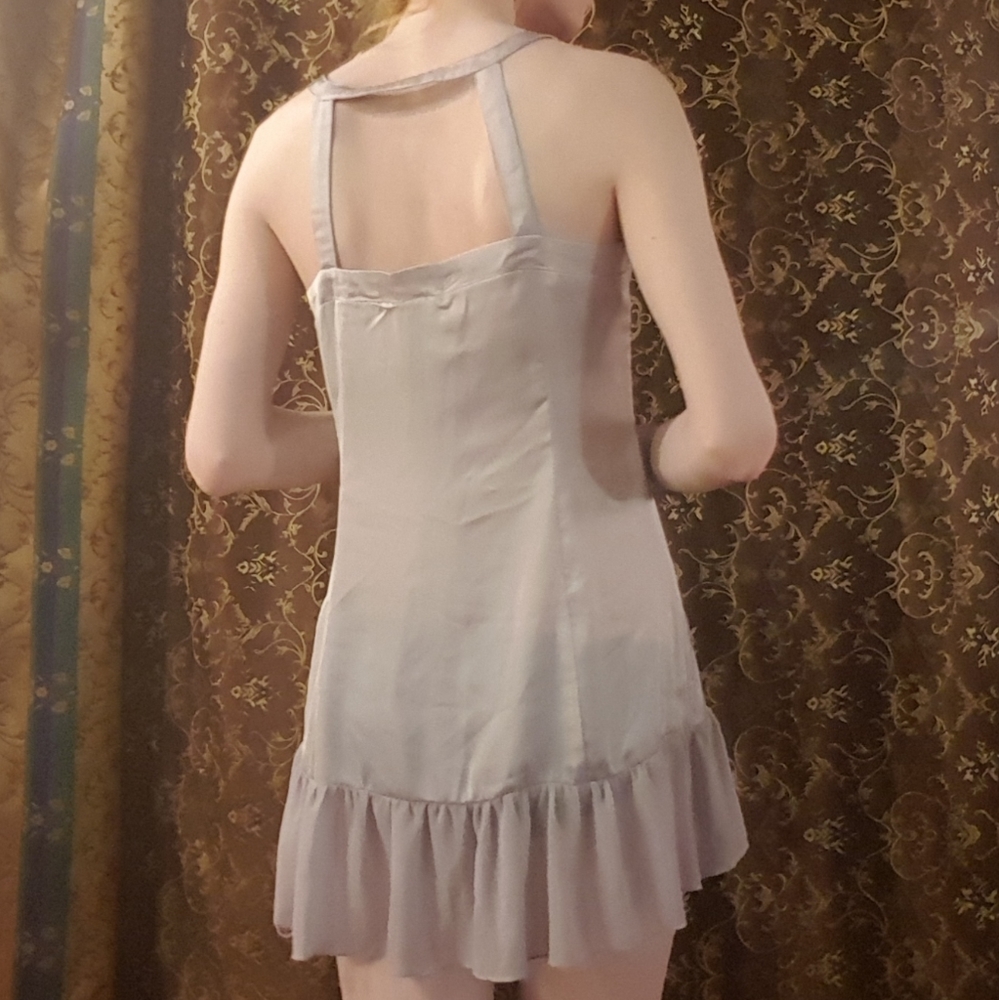 2/$35 Fairy Cute Vintage Silver grey Satin Ruffle Tank Dress - Picture 7 of 10